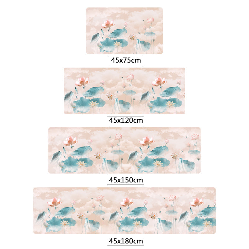 Skorter | Chinoiserie Floral Printed Rug Multicolor PVC Area Rug Non-Slip Back Pet-Friendly Indoor Rug for Bedroom