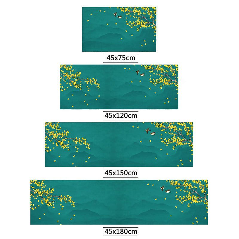 Skorter | Chinoiserie Floral Printed Rug Multicolor PVC Area Rug Non-Slip Back Pet-Friendly Indoor Rug for Bedroom