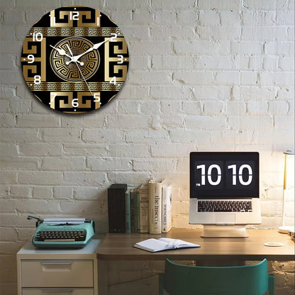 Skorter | Silent Non-Ticking Wooden Wall Clock - Greek Key Design, Quartz Mechanism