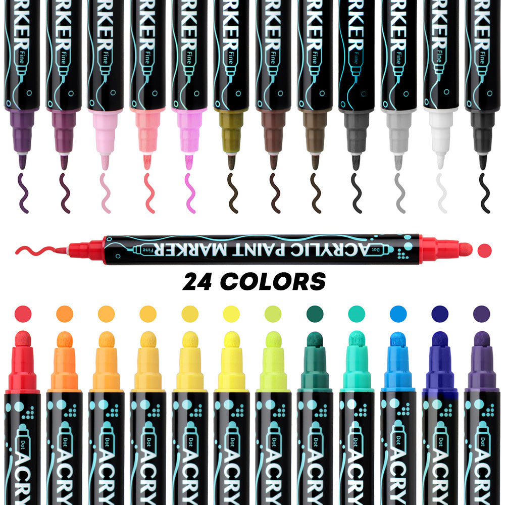 Skorter | 24 Colors Double Tip Acrylic Paint Pens