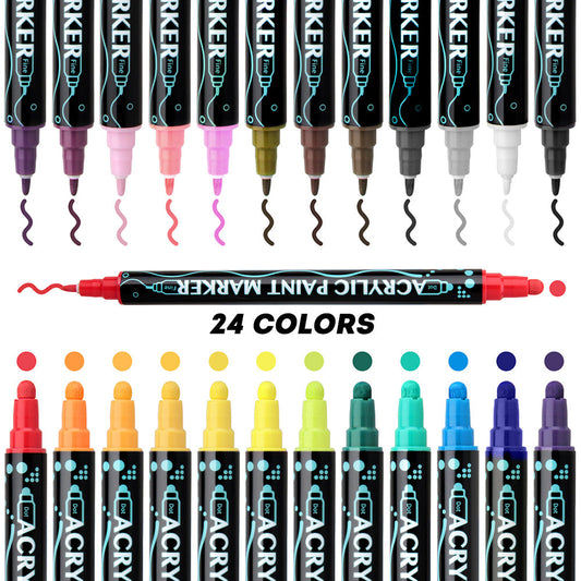 Skorter | 24 Colors Double Tip Acrylic Paint Pens