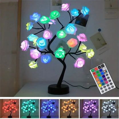 Skorter | 24 LED RGB 16 Colors Rose Wood Night Light Battery And USB Plug Operated Rose Flower Fairy Light Remote Control