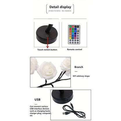 Skorter | 24 LED RGB 16 Colors Rose Wood Night Light Battery And USB Plug Operated Rose Flower Fairy Light Remote Control