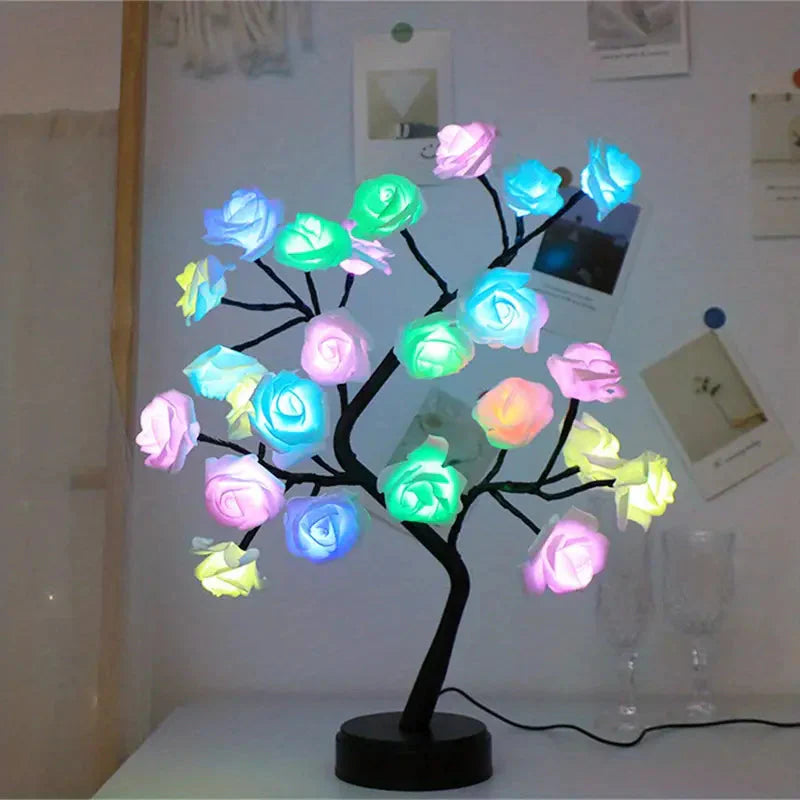 Skorter | 24 LED RGB 16 Colors Rose Wood Night Light Battery And USB Plug Operated Rose Flower Fairy Light Remote Control