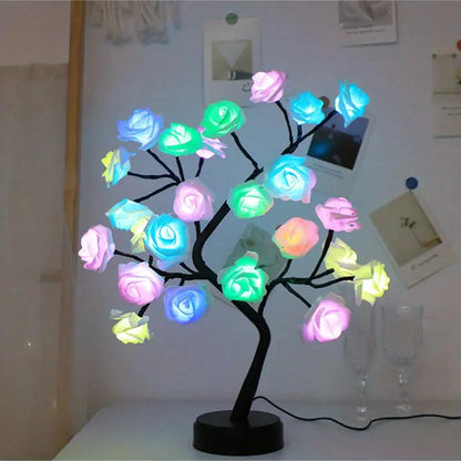 Skorter | 24 LED RGB 16 Colors Rose Wood Night Light Battery And USB Plug Operated Rose Flower Fairy Light Remote Control