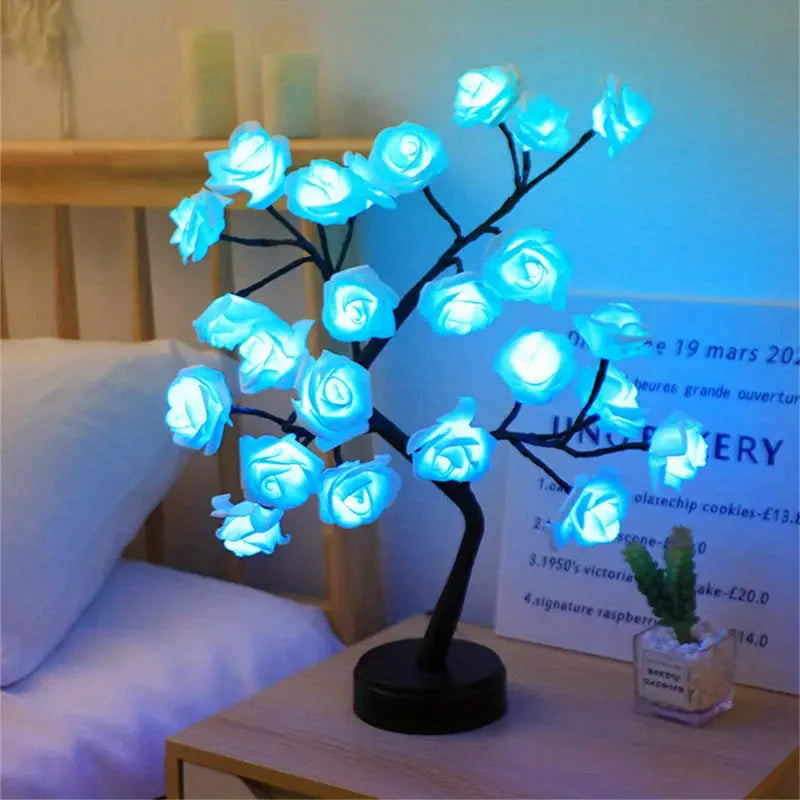 Skorter | 24 LED RGB 16 Colors Rose Wood Night Light Battery And USB Plug Operated Rose Flower Fairy Light Remote Control