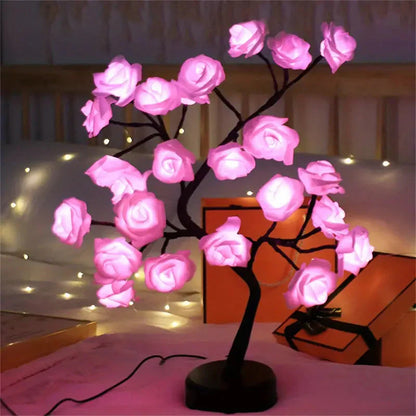 Skorter | 24 LED RGB 16 Colors Rose Wood Night Light Battery And USB Plug Operated Rose Flower Fairy Light Remote Control