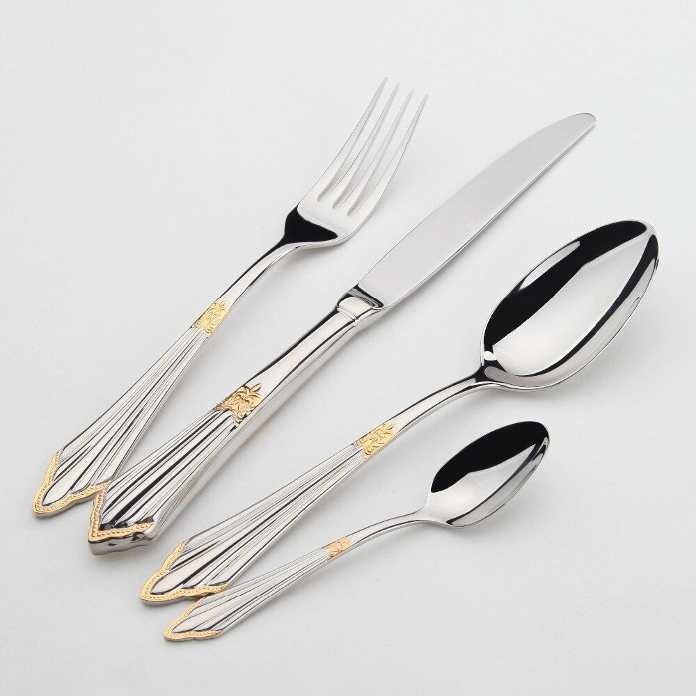 Skorter | 24- or 48-Piece Stainless Steel Cutlery Set with Gold Finish – GlowCut