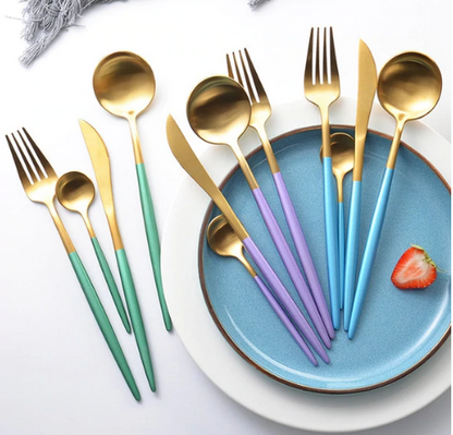Skorter | 24-Piece Stainless Steel Gold-Silver Luxury Cutlery - RoyalGlow