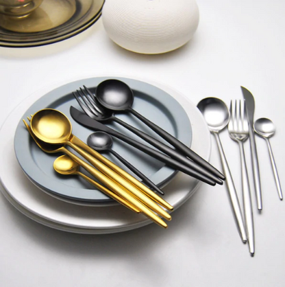 Skorter | 24-Piece Stainless Steel Gold-Silver Luxury Cutlery - RoyalGlow