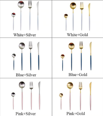 Skorter | 24-Piece Stainless Steel Gold-Silver Luxury Cutlery - RoyalGlow