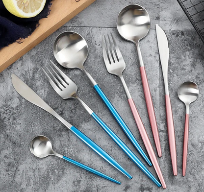 Skorter | 24-Piece Stainless Steel Gold-Silver Luxury Cutlery - RoyalGlow