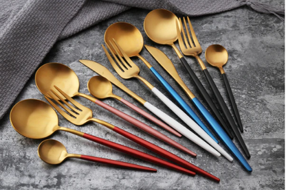 Skorter | 24-Piece Stainless Steel Gold-Silver Luxury Cutlery - RoyalGlow