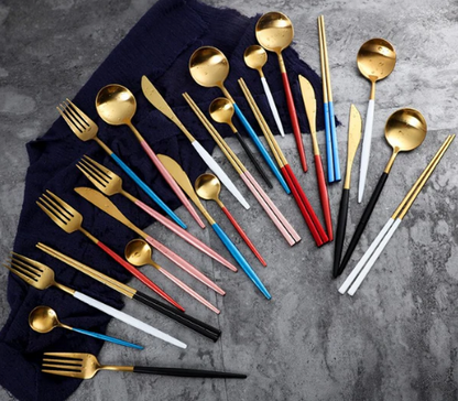 Skorter | 24-Piece Stainless Steel Gold-Silver Luxury Cutlery - RoyalGlow