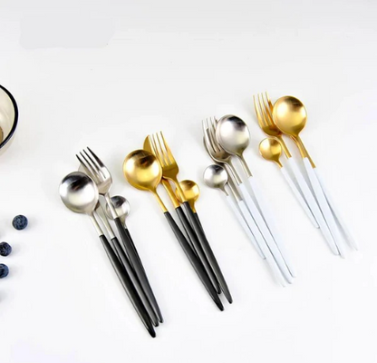 Skorter | 24-Piece Stainless Steel Gold-Silver Luxury Cutlery - RoyalGlow