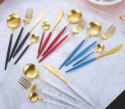 Skorter | 24-Piece Stainless Steel Gold-Silver Luxury Cutlery - RoyalGlow