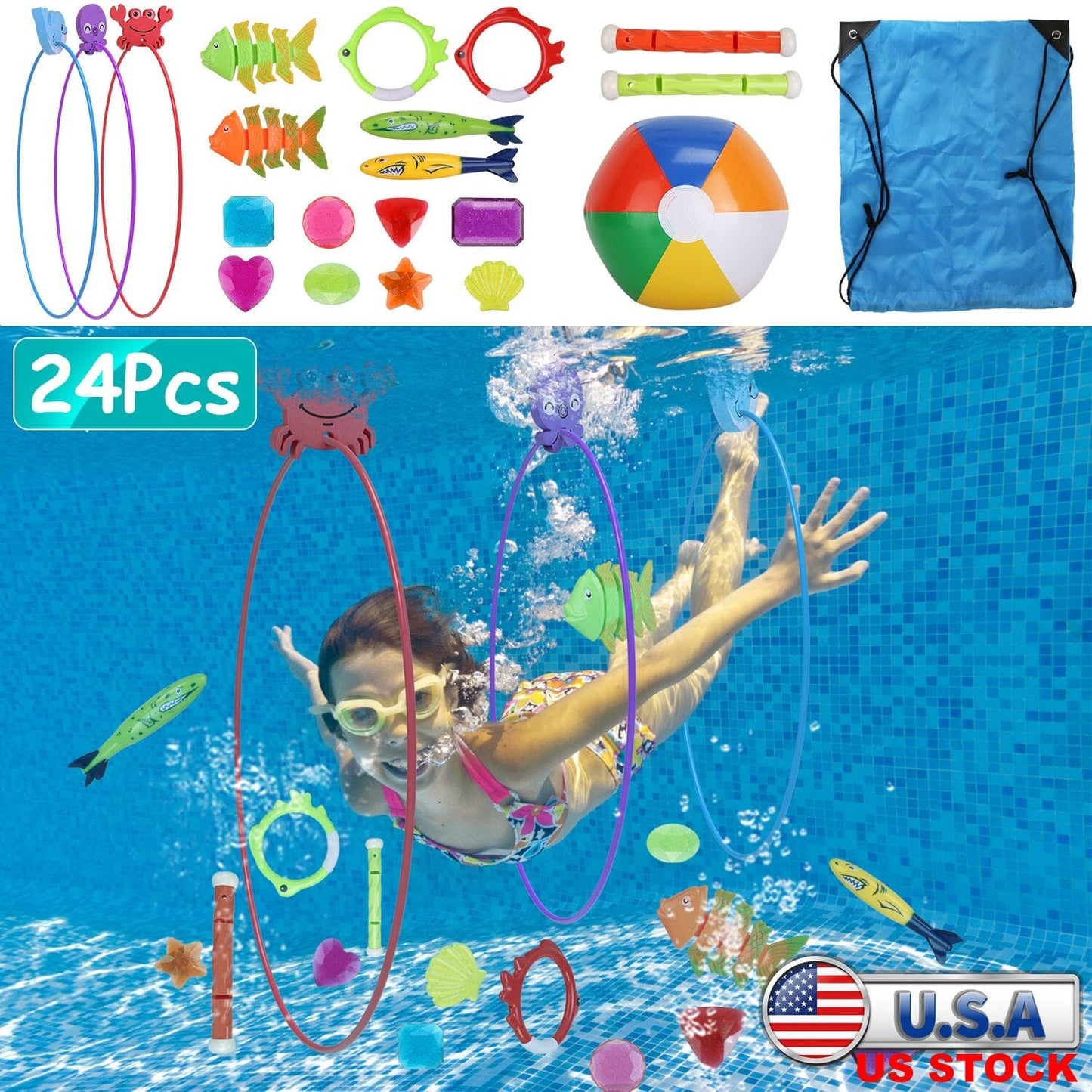 Skorter | 24 Pieces: Diving Set for Swimming Pool for 3+ Years Old