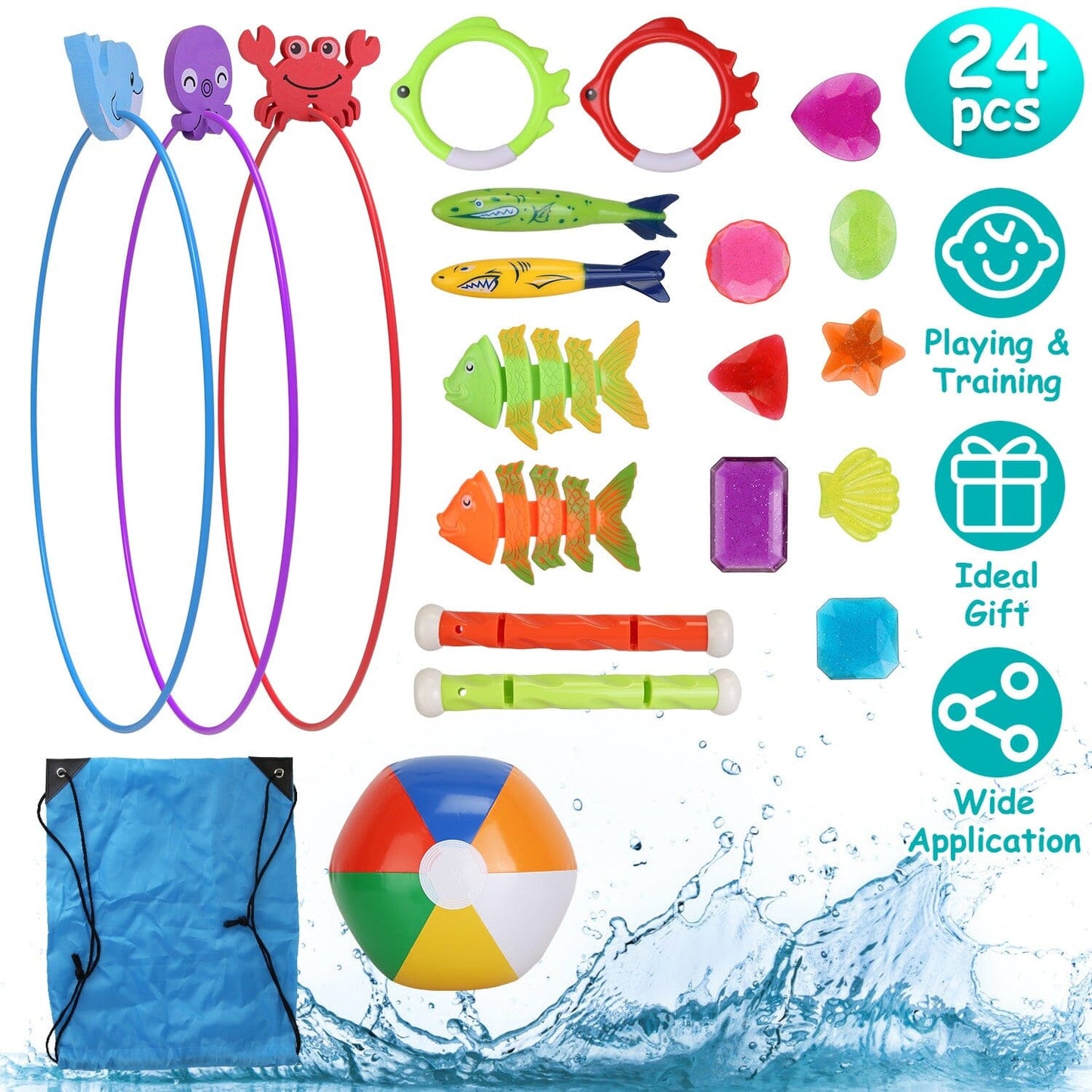Skorter | 24 Pieces: Diving Set for Swimming Pool for 3+ Years Old