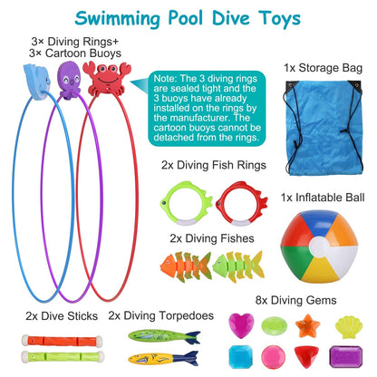 Skorter | 24-piece: Diving toys swimming pool for 3+ years old