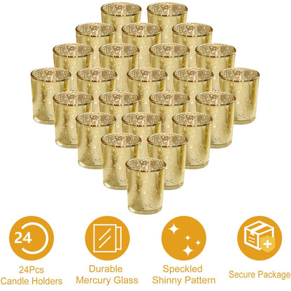 Skorter | 24-piece Gold Votive Tealights Candle Holder Mercury Glass