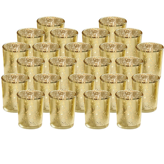 Skorter | 24-piece Gold Votive Tealights Candle Holder Mercury Glass