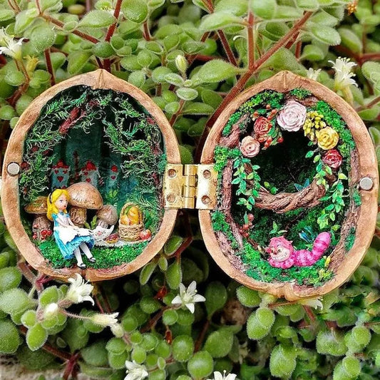 Skorter | Handmade.Walnut Shell Doll House--Mini Library, Tiny World Inside Walnuts