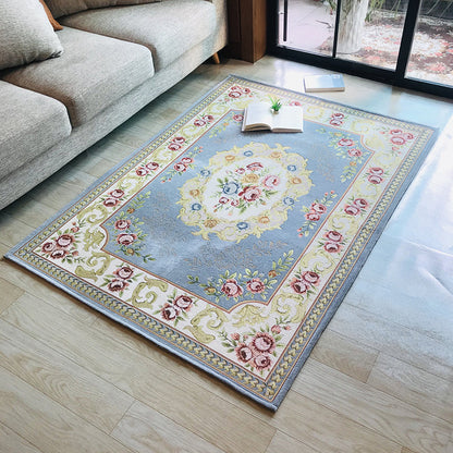 Skorter | Antique Living Room Rug Multicolor Flower Printed Area Rug Polyester Non-Slip Back Easy Care Indoor Rug