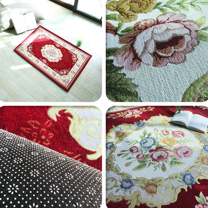 Skorter | Antique Living Room Rug Multicolor Flower Printed Area Rug Polyester Non-Slip Back Easy Care Indoor Rug