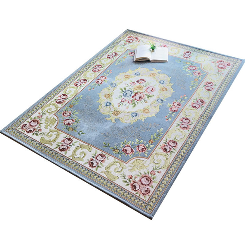 Skorter | Antique Living Room Rug Multicolor Flower Printed Area Rug Polyester Non-Slip Back Easy Care Indoor Rug
