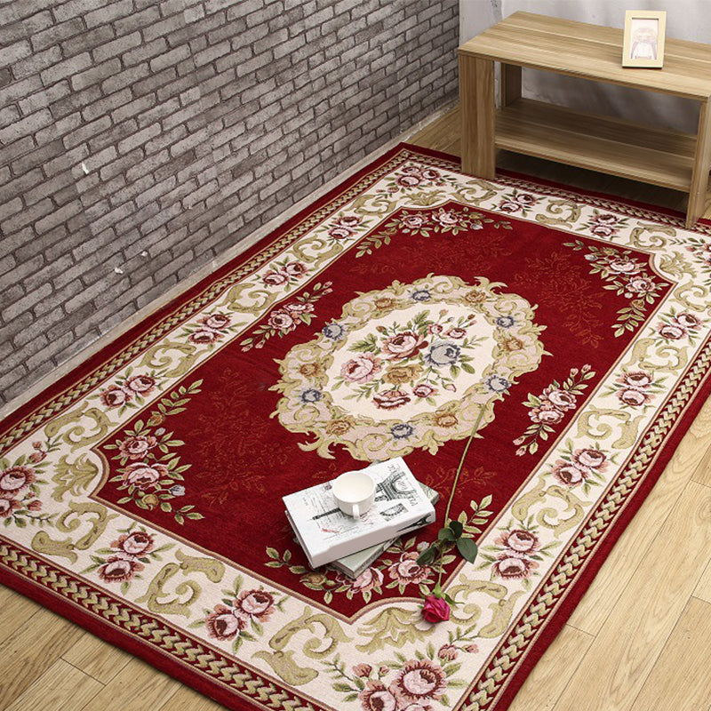 Skorter | Antique Living Room Rug Multicolor Flower Printed Area Rug Polyester Non-Slip Back Easy Care Indoor Rug