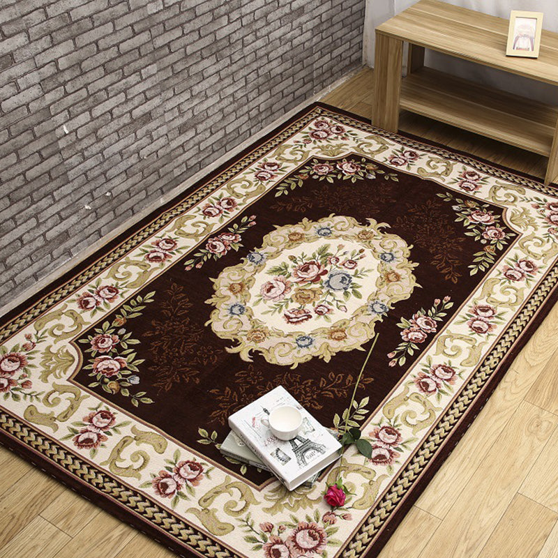 Skorter | Antique Living Room Rug Multicolor Flower Printed Area Rug Polyester Non-Slip Back Easy Care Indoor Rug
