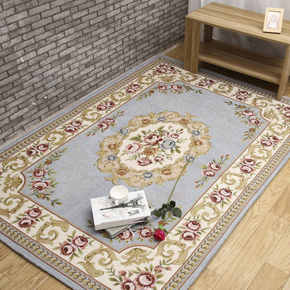 Skorter | Antique Living Room Rug Multicolor Flower Printed Area Rug Polyester Non-Slip Back Easy Care Indoor Rug
