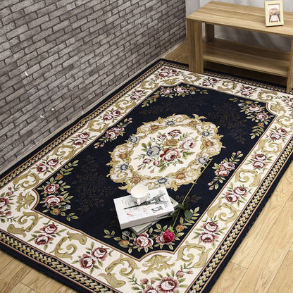 Skorter | Antique Living Room Rug Multicolor Flower Printed Area Rug Polyester Non-Slip Back Easy Care Indoor Rug