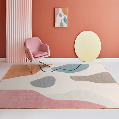 Skorter | Multi Color Simple Rug Polypropylene Color Block Area Rug Non-Slip Backing Stain Resistant Indoor Mat for Room