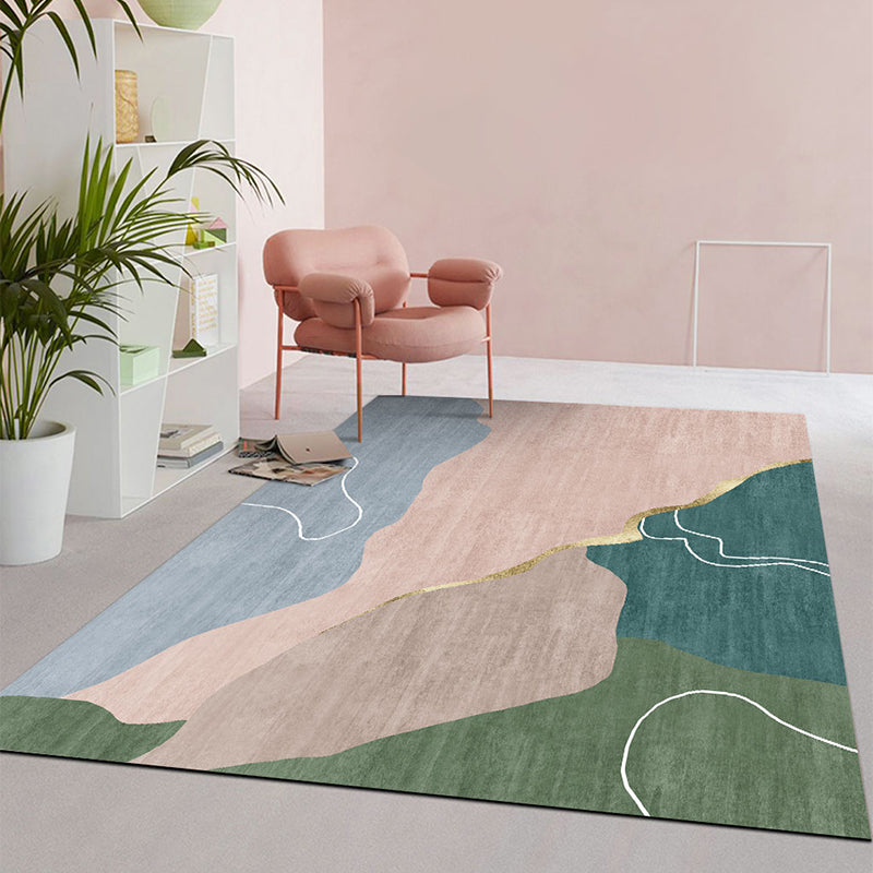 Skorter | Multi Color Simple Rug Polypropylene Color Block Area Rug Non-Slip Backing Stain Resistant Indoor Mat for Room