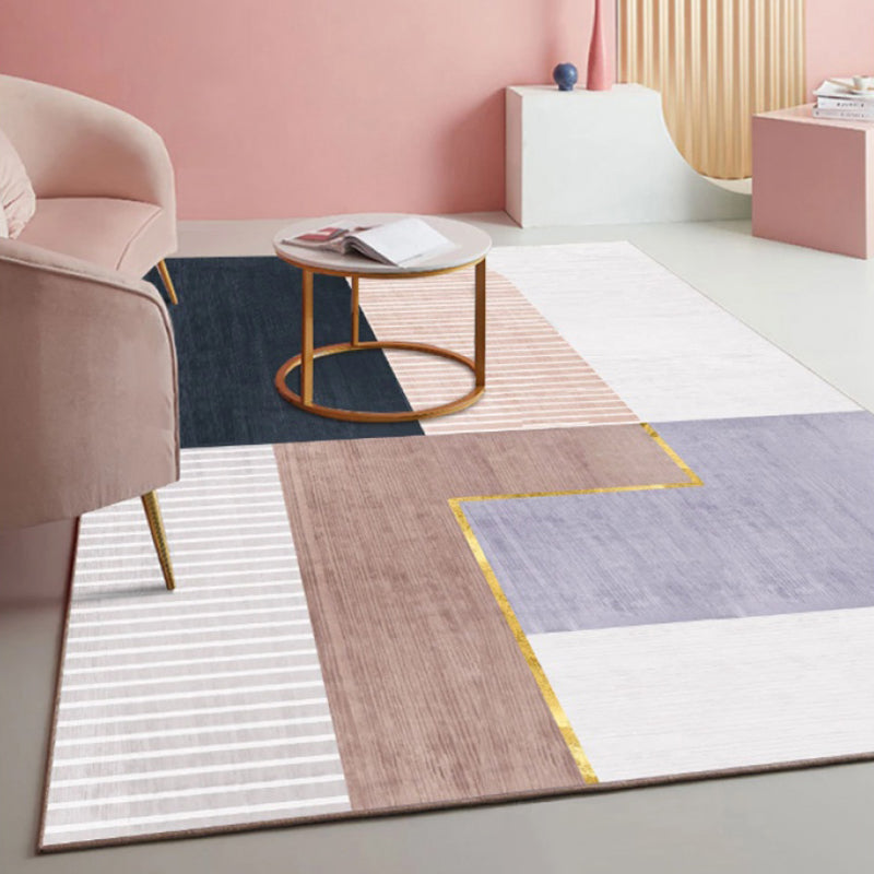 Skorter | Multi Color Simple Rug Polypropylene Color Block Area Rug Non-Slip Backing Stain Resistant Indoor Mat for Room