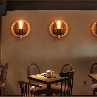 Skorter | Rinnande repvägglampa Rustik hallvägglampa med 1 lamphuvud och skena i trä