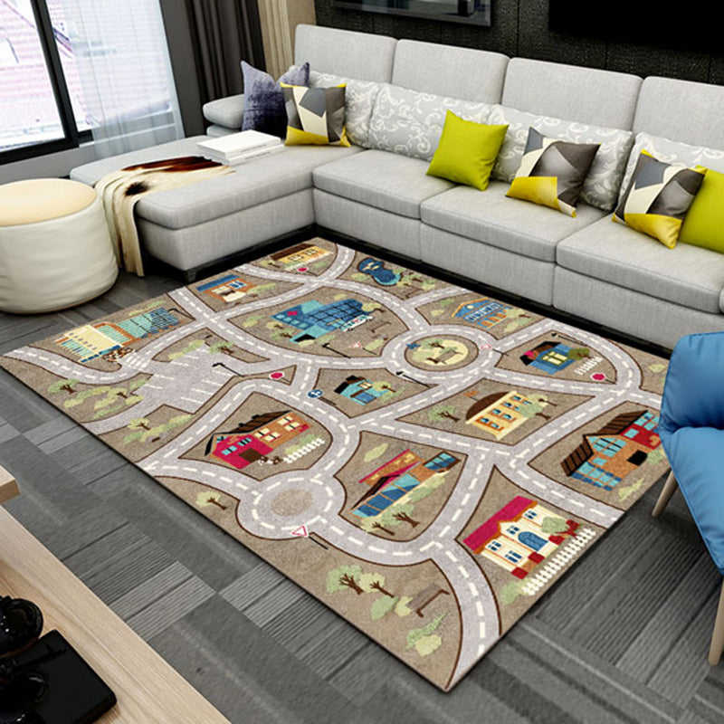 Skorter | Beautiful car-printed carpet multicolor cotton blend area rug non-slip stain-resistant easy-care indoor rug for children