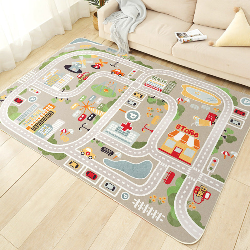 Skorter | Beautiful car-printed carpet multicolor cotton blend area rug non-slip stain-resistant easy-care indoor rug for children