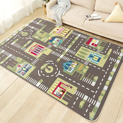 Skorter | Beautiful car-printed carpet multicolor cotton blend area rug non-slip stain-resistant easy-care indoor rug for children