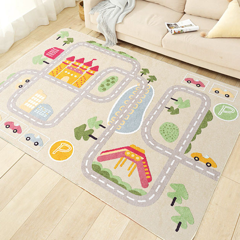Skorter | Beautiful car-printed carpet multicolor cotton blend area rug non-slip stain-resistant easy-care indoor rug for children