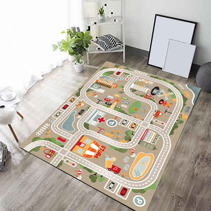 Skorter | Beautiful car-printed carpet multicolor cotton blend area rug non-slip stain-resistant easy-care indoor rug for children