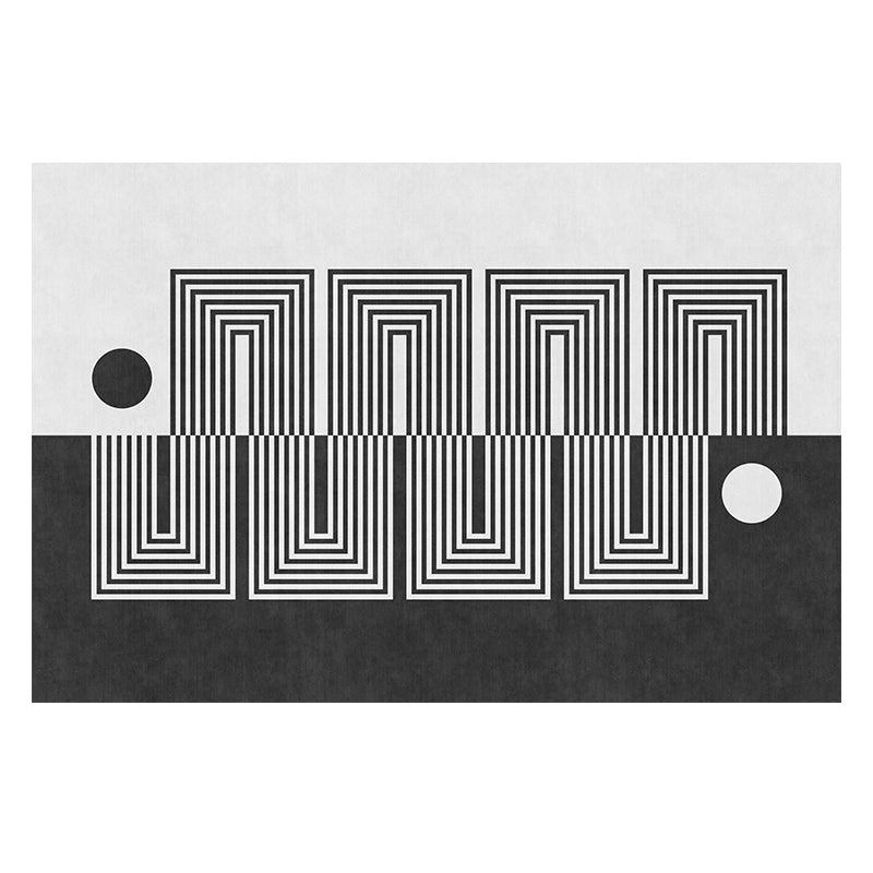 Skorter | Black Gray-White Striped Carpet Cotton Blend Novelty Area Rug Non-Slip Backing Machine Washable Indoor Rug for Room