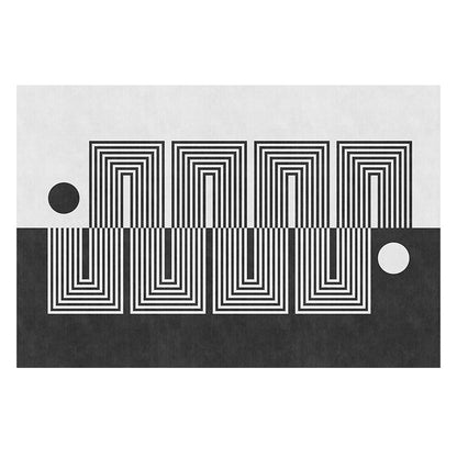 Skorter | Black Gray-White Striped Carpet Cotton Blend Novelty Area Rug Non-Slip Backing Machine Washable Indoor Rug for Room