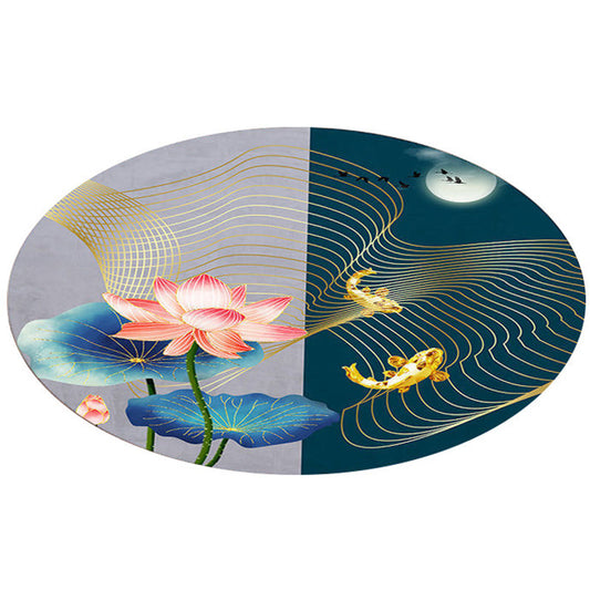 Skorter | Asian Printed Carpet Multicolored Synthetic Area Rug Non-Slip Backing Pet Friendly Easy Care Indoor Rug for Decoration