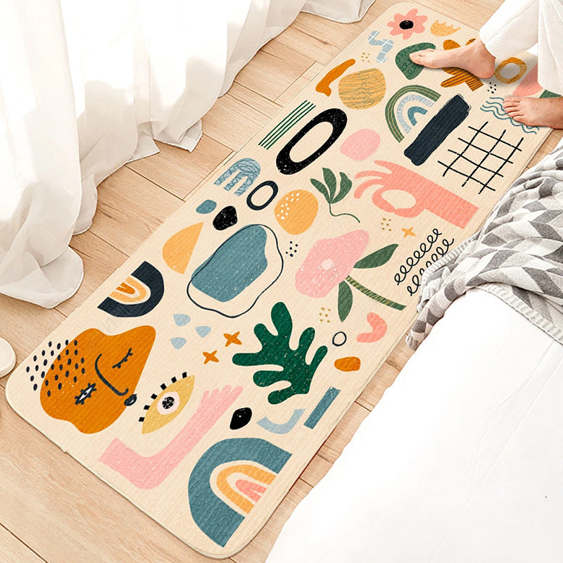 Skorter | Cute Bedroom Rug Multicolored Cartoon Print Indoor Rug Polyester Anti-Slip Back Pet-Friendly Carpet