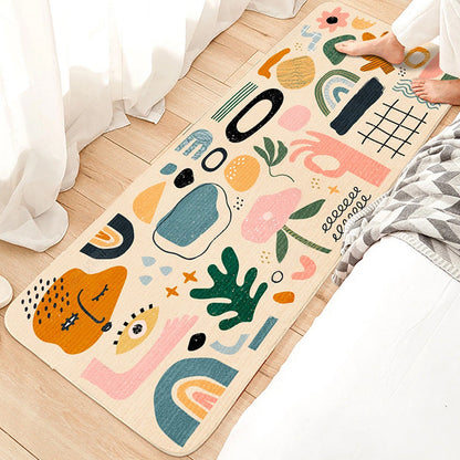Skorter | Cute Bedroom Rug Multicolored Cartoon Print Indoor Rug Polyester Anti-Slip Back Pet-Friendly Carpet