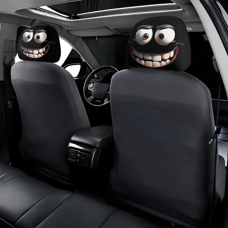 Skorter | 2pcs Set of Funny Big-Eyed Grinning Cartoon Print Car Seat Headrest Covers