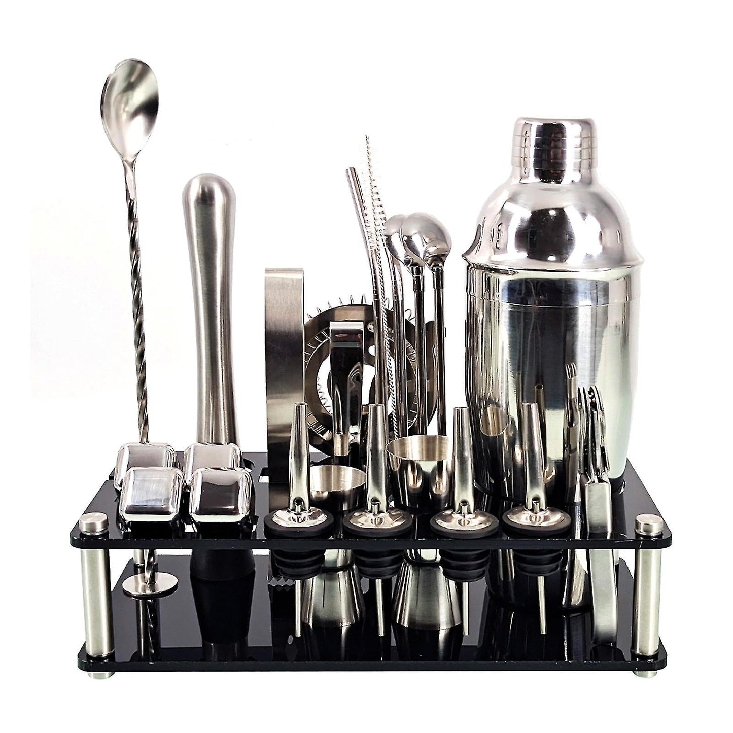 Skorter | 23pcs/Set Bartender Kit Professional Versatility Stainless Steel Martini Cocktail Shaker with Stand Bar Accessories