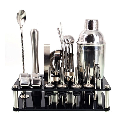 Skorter | 23pcs/Set Bartender Kit Professional Versatility Stainless Steel Martini Cocktail Shaker with Stand Bar Accessories